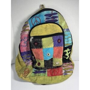 Patchwork Backpack Hippie Boho Peace Sign Festival Travel Bag